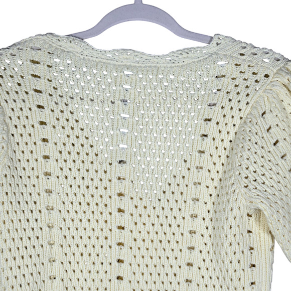 English Factory Cardigan Womens XSmall Pastel Yellow Crochet Cropped Scalloped - Picture 10 of 12